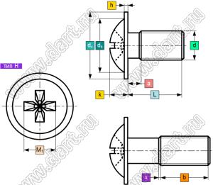 BLPW-060200-SS316 винт с полукруглой крестовой головкой фланцевый по DIN 967; M6x20мм; сталь нержавеющая AISI 316; 不锈钢AISI316