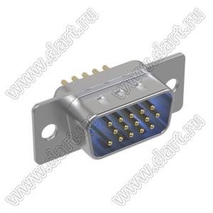 DS1077-15MU0N-S (5512-15PA-01-BU, DHB-15M) вилка прямая D-SUB высокой плотности для пайки на плату; 15-конт.; стандарт - без стоек; синий изолятор
