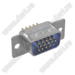 DS1077-15MU0N-S (5512-15PA-01-BU, DHB-15M) вилка прямая D-SUB высокой плотности для пайки на плату; 15-конт.; стандарт - без стоек; синий изолятор