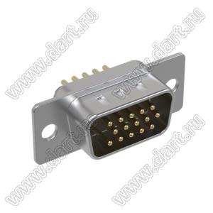 DS1077-15MB0N-S (5512-15PA-01, DHB-15M) вилка прямая D-SUB высокой плотности для пайки на плату; 15-конт.; стандарт - без стоек; черный изолятор