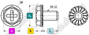 BLCS632-05BZ винт с зубчатым фланцем для корпуса настольного компьютера; 6-32x05мм; сталь; черный цинк