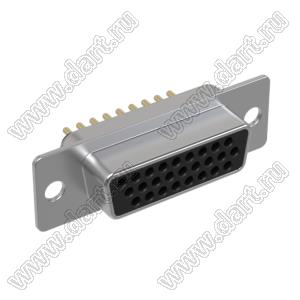 DS1077-26FB0N-S (5512-26SA-01, DHB-26F) розетка прямая D-SUB высокой плотности для пайки на плату; 26-конт.; стандарт - без стоек; черный изолятор