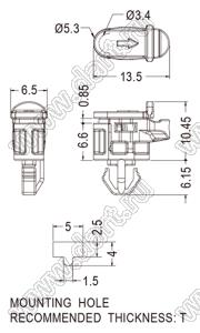 ULCOF-6F фиксатор платы; T=1,8...2,2мм; нейлон-66 (UL); черный