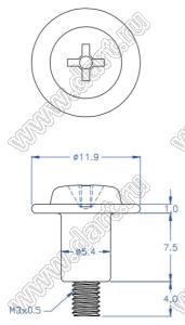 SWA-7A винт амортизатора; M3; A=11,9мм; B=3,8мм; C=5,4мм; E=3,8мм; сталь никелированная