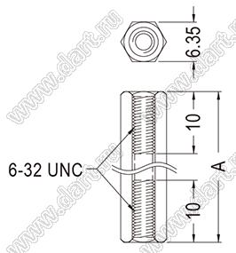 HP632-38.1 cтойка шестигранная с внутренней резьбой 6-32 UNC; нейлон-66 (UL); натуральный; A=38,1мм