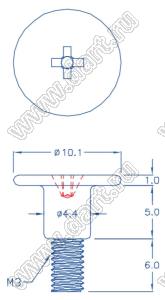 SWA-5F винт амортизатора; M3; A=10,1мм; B=6,0мм; C=4,4мм; E=5,0мм; сталь никелированная