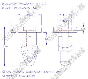 SR-23Y крепежный пистон-амортизатор для вентилятора; нейлон-66 (UL) + TPE; черный