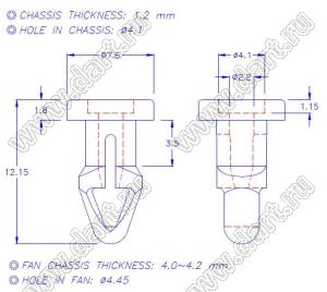 SR-23Y крепежный пистон-амортизатор для вентилятора; нейлон-66 (UL) + TPE; черный