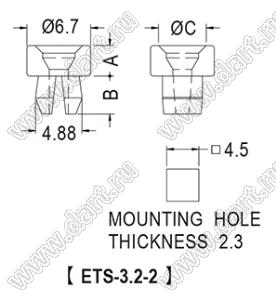 ETS-3.2-2 фиксатор с защелкой; A=3,2мм; B=4,0мм; C=5,0мм; s=2,0мм; нейлон-66 (UL); натуральный