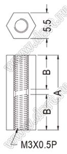 HTP-319 (HP-19) cтойка шестигранная с внутренними резьбами; M3; L=19,0мм; нейлон-66; цвет натуральный