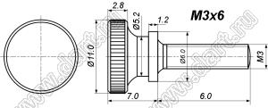 BLSNH-030060N винт регулировочный с фигурной накатной головкой по GB834; M3x6мм; сталь никелированная