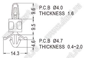 LCSH-9.5 фиксатор платы с двумя защелками; нейлон-66 (UL); натуральный