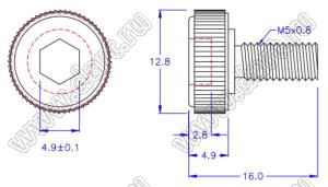 SW5-16 винт металлический с пластиковой головкой; M5; ABS+PC; серый