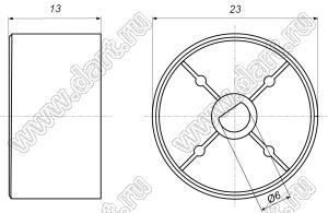 B328-23-13-6-D-Sr (IBD 23x13) ручка алюминиевая гладкая анодированная светлая с фаской и пластиковой вставкой, с лыской под вал