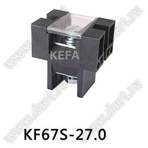 KF67S-27.0-01P -13 клеммник барьерный, двухсторонние зажимы, корпус с монтажными ушами, с крышкой на защелках; шаг=27мм; I max=170А (стандарт UL/ICT); U=600/1000В (стандарт UL/ICT); 1-конт.