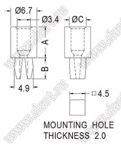 ETSS-6.5 фиксатор с защелкой; A=6,5мм; B=4,0мм; C=4,4мм; s=2,0мм; нейлон-66 (UL); натуральный