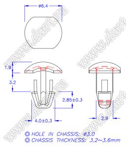 PGMBS-3A пистон монтажный; A=7,95мм; нейлон-66 (UL); натуральный