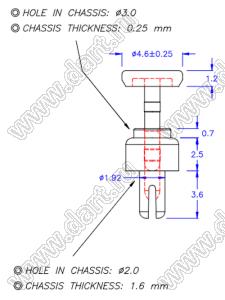 SRMR-2H пистон монтажный; A=2,5мм; нейлон-66 (UL); черный