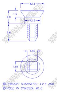 PGMB-14C пистон монтажный; A=2,6мм; нейлон-66 (UL); натуральный