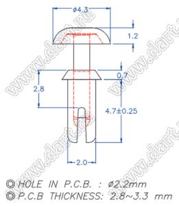 PGSR-2RC пистон монтажный; A=4,6мм; нейлон-66 (UL); черный