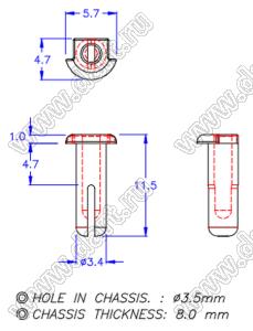 SRQ-3AH пистон монтажный; A=10,5мм; нейлон-66 (UL); черный