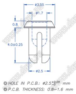 PGSR-2HY пистон монтажный; A=4,0мм; нейлон-66 (UL); черный