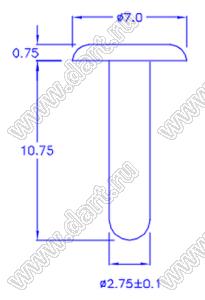 PGSR-04C пистон монтажный; A=8,0мм; нейлон-66 (UL); черный