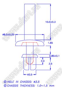 PGSR-3FK пистон монтажный; A=3,5мм; нейлон-66 (UL); черный