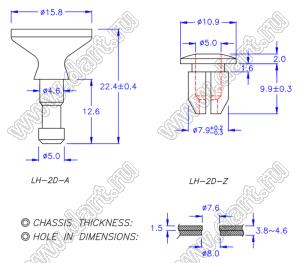 PGLH-2D фиксатор платы; ØA=7,6мм; нейлон-66 (UL) + полиуретан PU (UL); черный