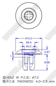 MEP-07 пистон монтажный; A=8,85мм; D=7,0мм; PC (UL); черный