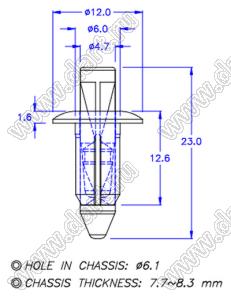 PGSR-12A пистон монтажный; A=11,0мм; нейлон-66 (UL); черный