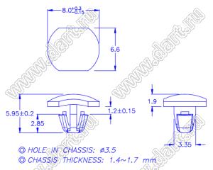 PGMBM-1A пистон монтажный; A=5,95мм; нейлон-66 (UL); натуральный