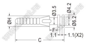 BUB-205 крепежный пистон-амортизатор для вентилятора; C=24,3мм; F=4мм; H=5мм; термопластичный эластомер TPE; черный