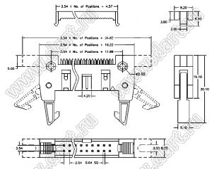 4406-10 (IDM-10, DS1015-10M) вилка с монтажными "ушами" закрытая в корпусе, шаг 2,54x2.54 мм на плоский кабель (шлейф) с шагом 1,27 мм; 2x5-конт.