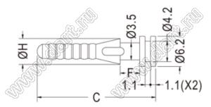 BUB-194 крепежный пистон-амортизатор для вентилятора; C=24,3мм; F=4мм; H=5,2мм; термопластичный эластомер TPE; черный