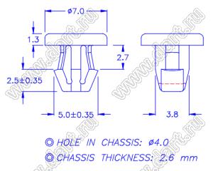 PGMBK-4A пистон монтажный; A=6,5мм; нейлон-66 (UL); черный