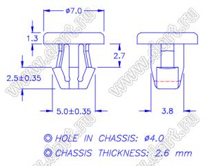 PGMBK-4A пистон монтажный; A=6,5мм; нейлон-66 (UL); черный