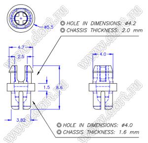 SRQM-4C пистон монтажный; L=8,6мм; нейлон-66 (UL); черный