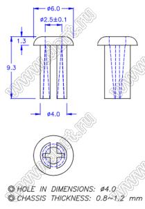 MAB-3A пистон монтажный; A=8,0мм; D=4,0мм; нейлон-66 (UL); натуральный