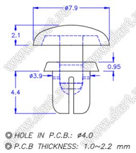 PGSR-4GS пистон монтажный; A=4,4мм; нейлон-66 (UL); черный