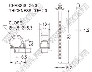 SWPL-65 фиксатор жгута проводов с защелкой в панель и стяжкой; нейлон-66 (UL); черный