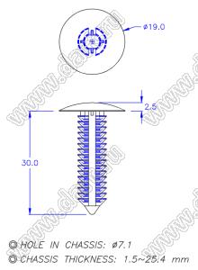 PGMBTR-32 пистон монтажный; A=30,0мм; нейлон-66 (UL); натуральный