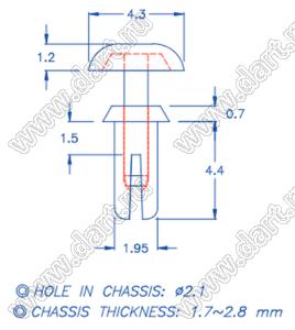 PGSR-2H пистон монтажный; A=4,4мм; нейлон-66 (UL); черный