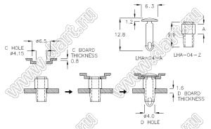 PGLHA-04 фиксатор платы; нейлон-66 (UL); черный