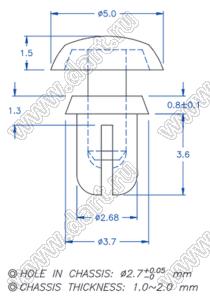 PGSR-2.7F пистон монтажный; A=3,6мм; нейлон-66 (UL); черный