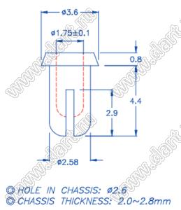 PGSR-2.5 пистон монтажный; A=4,4мм; нейлон-66 (UL); черный