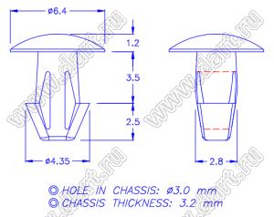 PGMB-08P пистон монтажный; A=7,2мм; нейлон-66 (UL); натуральный