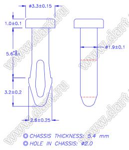 PGMB-05F пистон монтажный; A=5,6мм; нейлон-66 (UL); натуральный