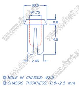 PGSR-2.5S пистон монтажный; A=4,6мм; нейлон-66 (UL); черный