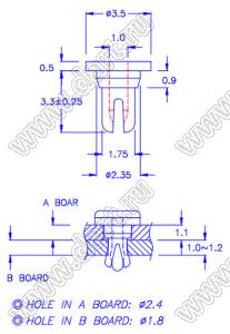 SRFK-2H пистон монтажный; A=3,3мм; нейлон-66 (UL); черный